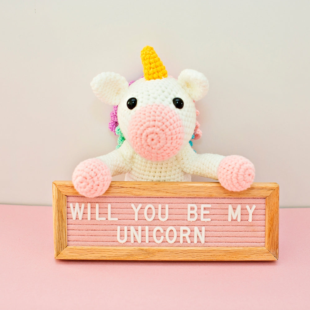 Twinks Crochet Unicorn With Felt Letterboard